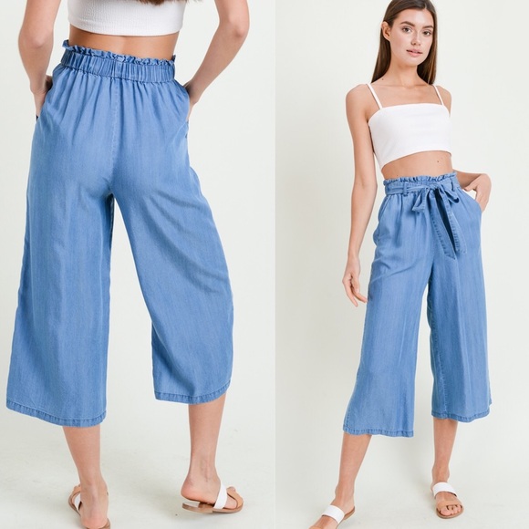 High Rise Tencel Denim Distressed Paperbag Trouser - Picture 3 of 3